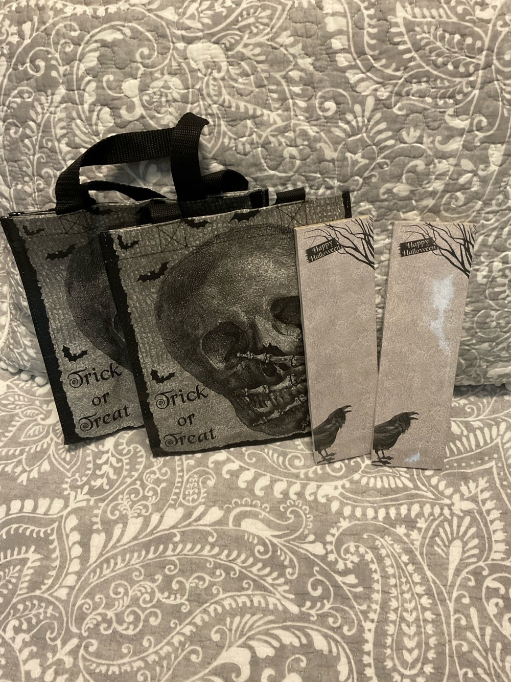 Primitives by Kathy Set of 2 Skull Image Bags and 2 Magnetic Crow Notepads